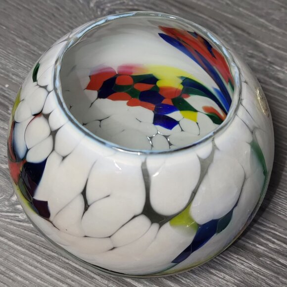 Art Glass Rose Bowl Mouth Blown In Poland Centerpiece Tea Light Candle Holder - Picture 10 of 14